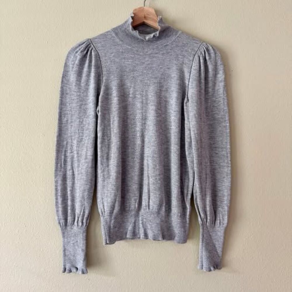 La Vie by Rebecca Taylor Gray Wool Cotton Blend Puff Sleeve Sweater XS